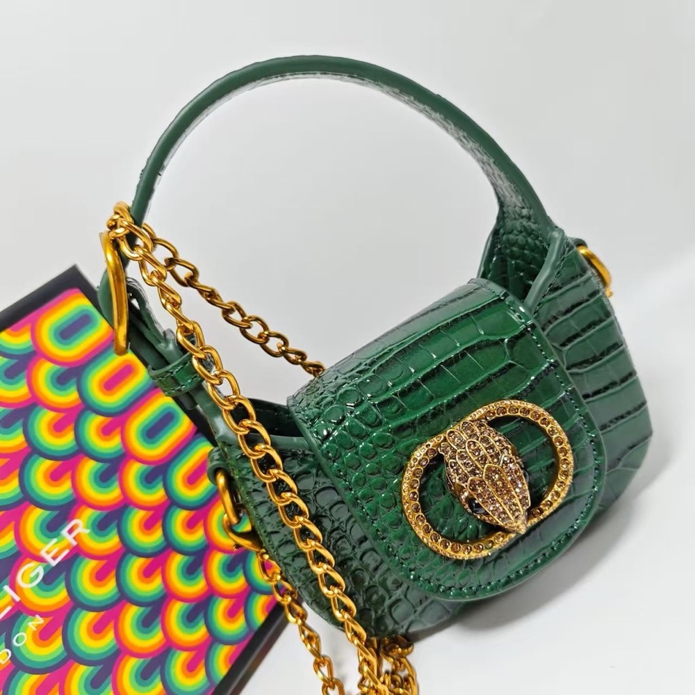 Kurt Geiger Mini Crossbody Bag Green Gold Snake Chain Purse